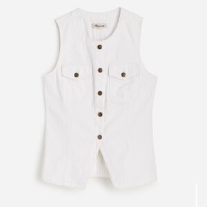 White Sleeveless Button-Up Vest with Pockets